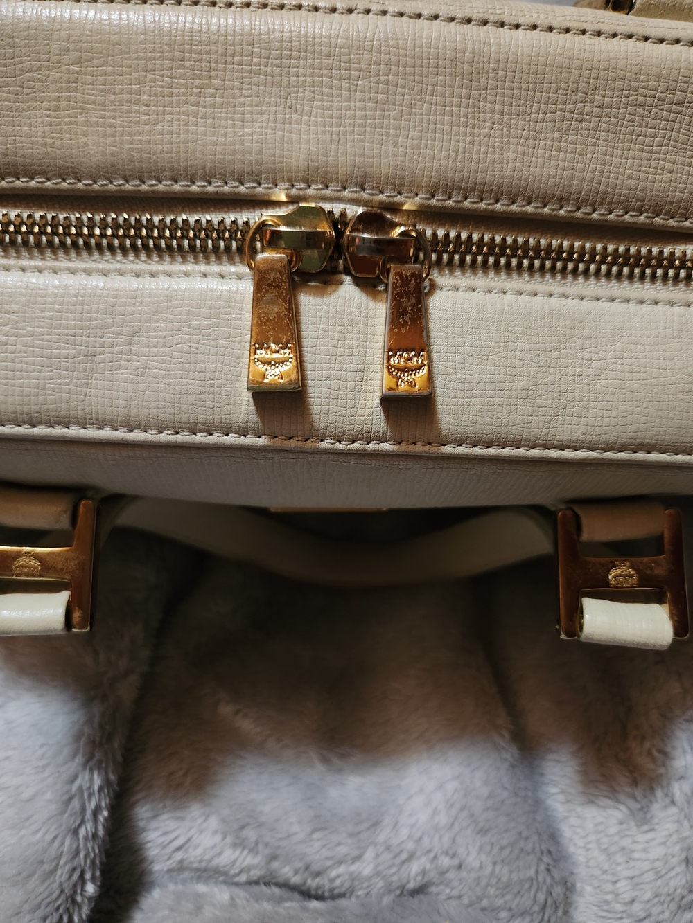 MCM White Saffiano Leather Tote Bag with Gold Hardware, EUC - Picture 11 of 12